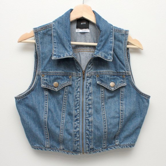 BDG Urban Outfitters Full Zip Cropped Denim Vest L - Picture 2 of 8